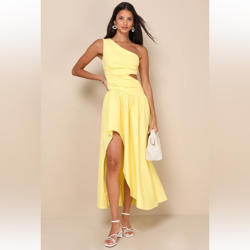 Lulu's Yellow One-Shoulder Midi Dress